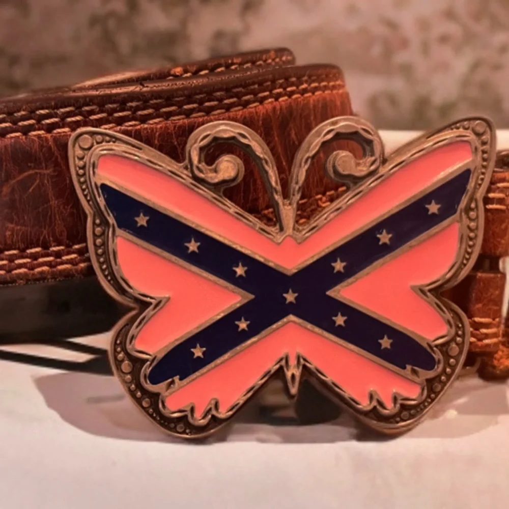 Women’s Nocona Genuine Leather Westen Belt 34 Butterfly Cross Statement Buckle - Picture 1 of 16